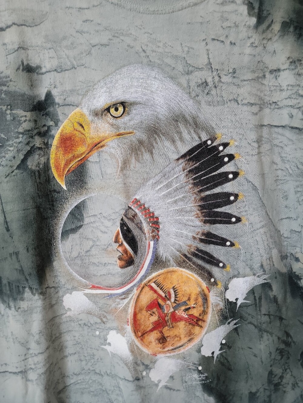 Y2k Mens Grey Eagle Buffalo Yellowstone Southwestern T Shirt